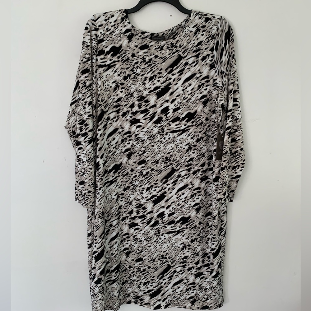 VINCE CAMUTO 2X Lined Back Closure Long Sleeve Dress Brown Multi NWT